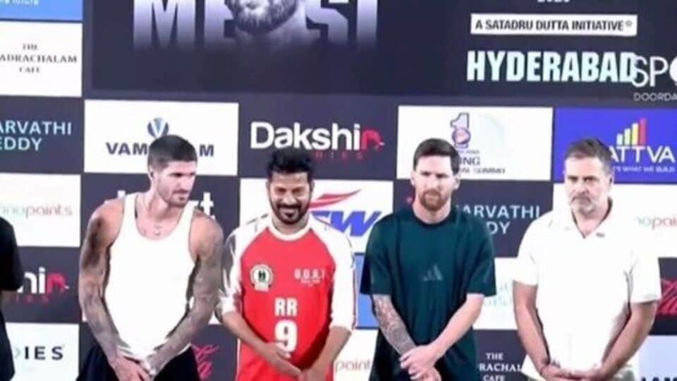Messi interacts with Rahul Gandhi, plays football with Telangana CM ...
