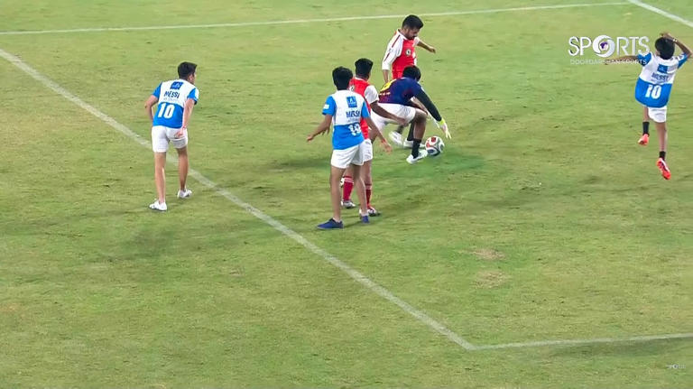 Revanth Reddy scores final goal as Lionel Messi steps on the ground as ...