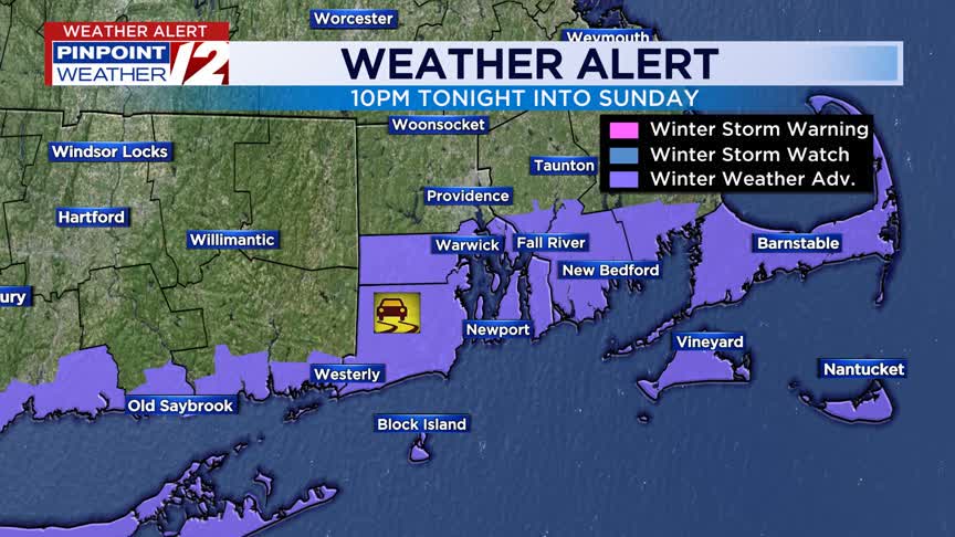 WPRI 12 weather alert 12/13/25: Accumulating snow arrives tonight