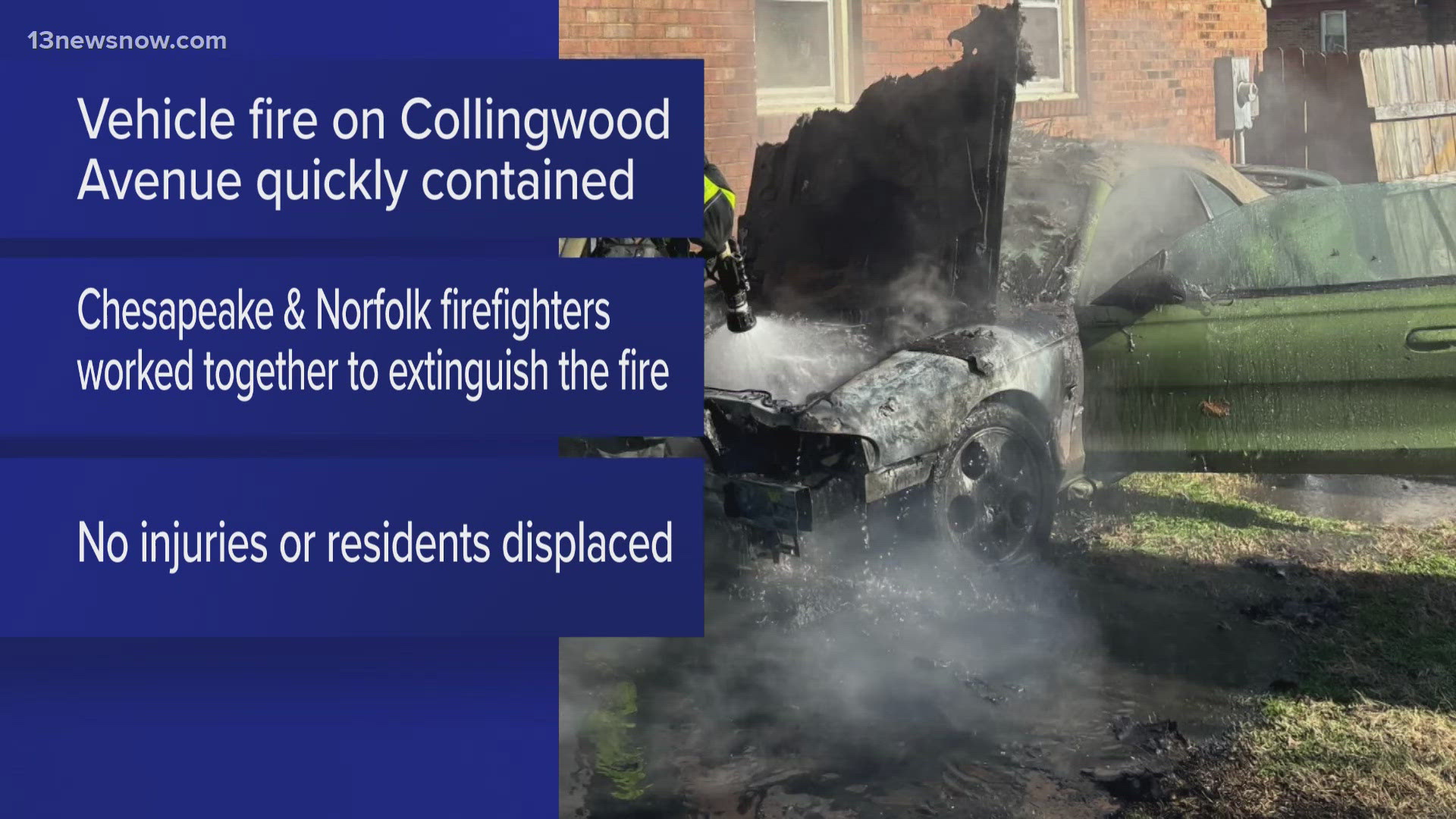 Firefighters protect home while extinguishing vehicle fire in Chesapeake