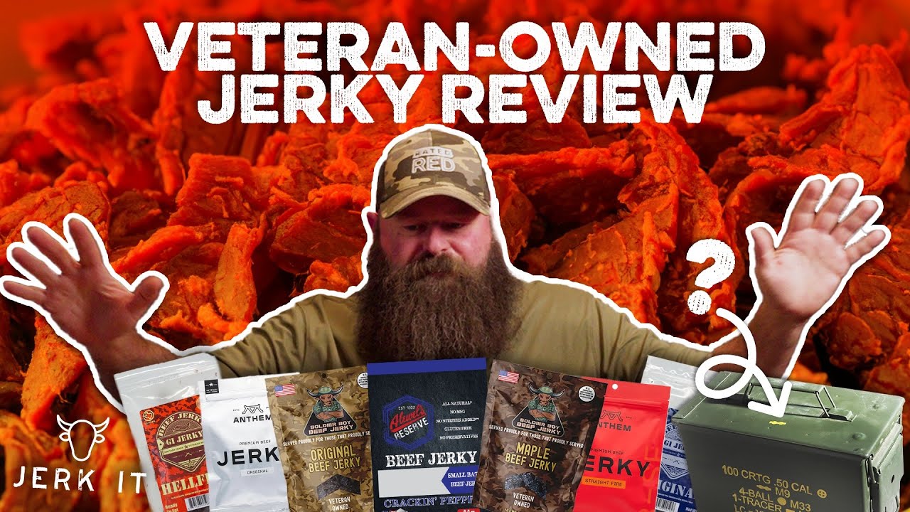 Reviewer samples a variety of Veteran owned beef jerky