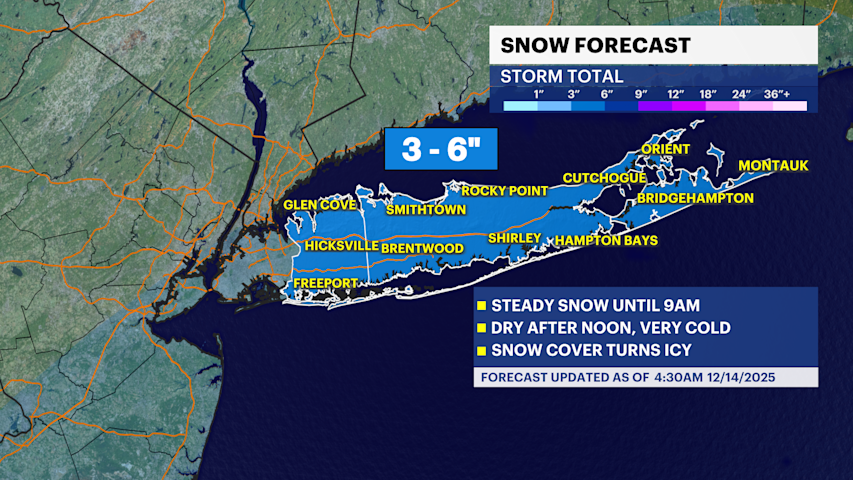 Storm watch: Latest timing and snow totals across Long Island