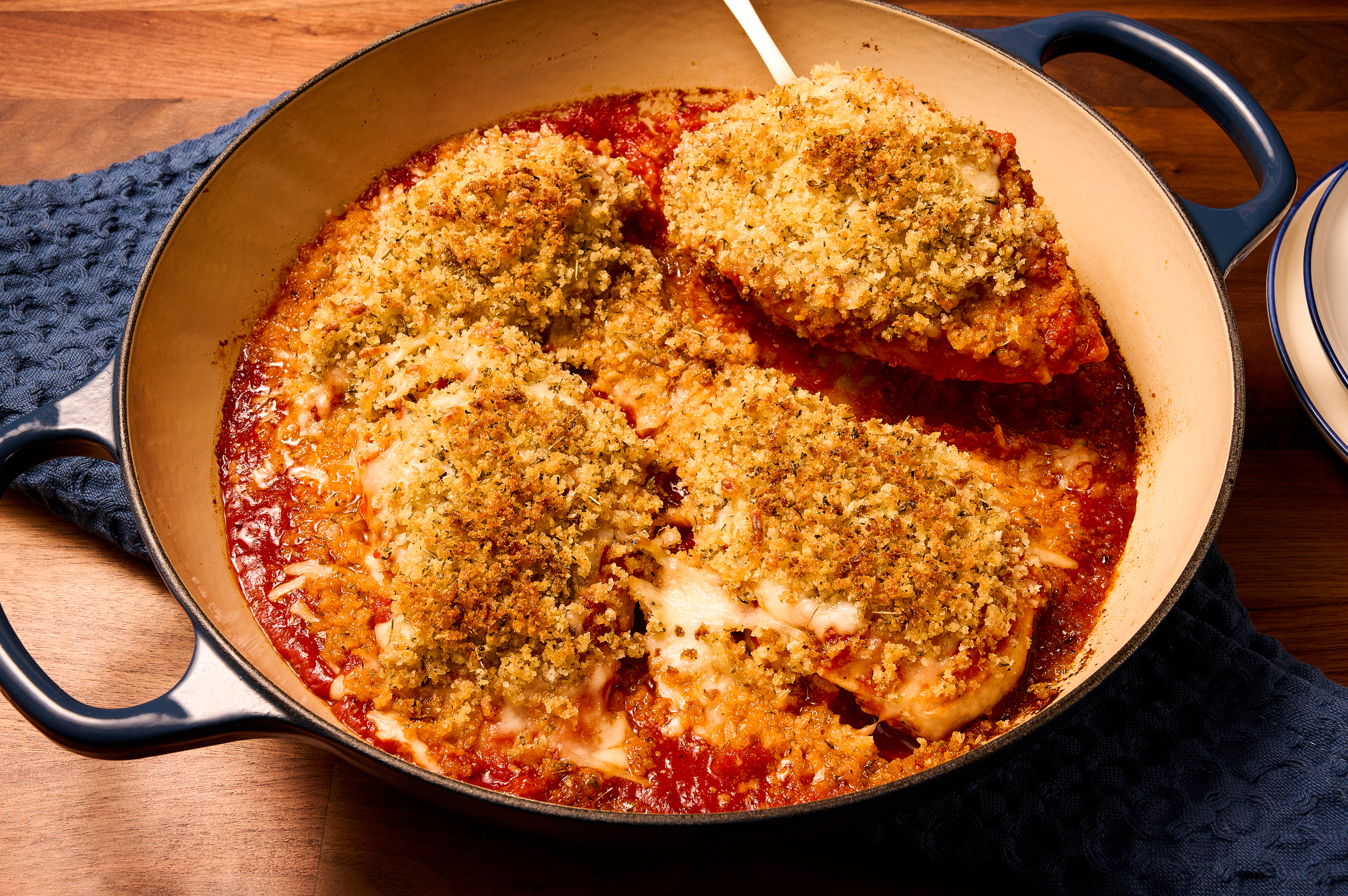 This skillet chicken parm is cheesy, saucy and easy to prepare