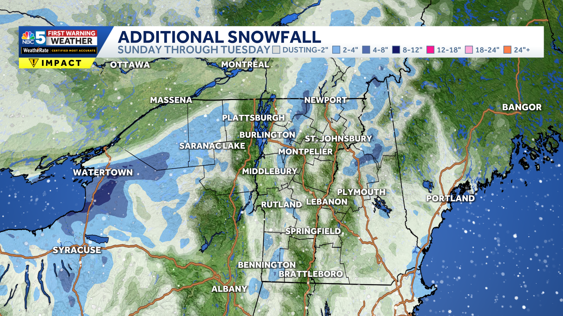 Snow showers continue Sunday in Vermont, northern New York