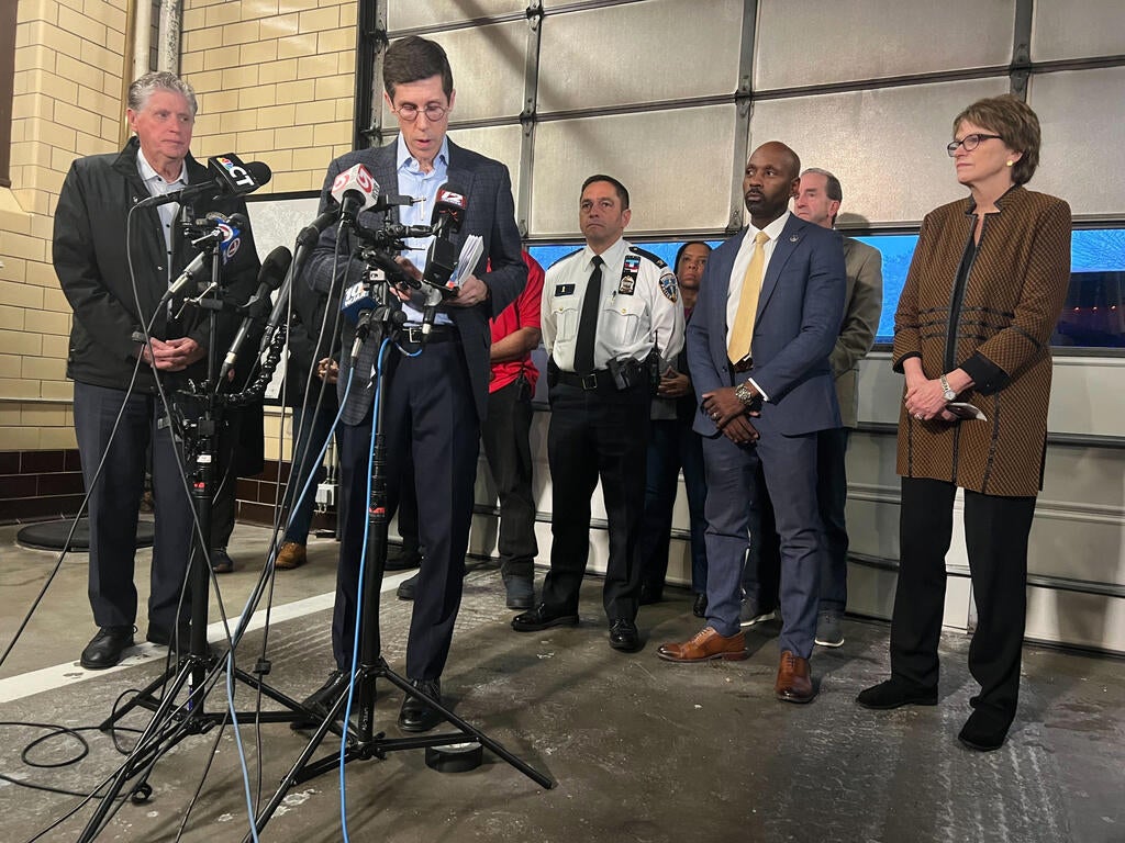 Mayor Brett Smiley speaks to reporters during a Brown University news conference, in Providence, R. I., Sunday, Dec. 14, 2025. / Credit: Kimberlee Kruesi / AP