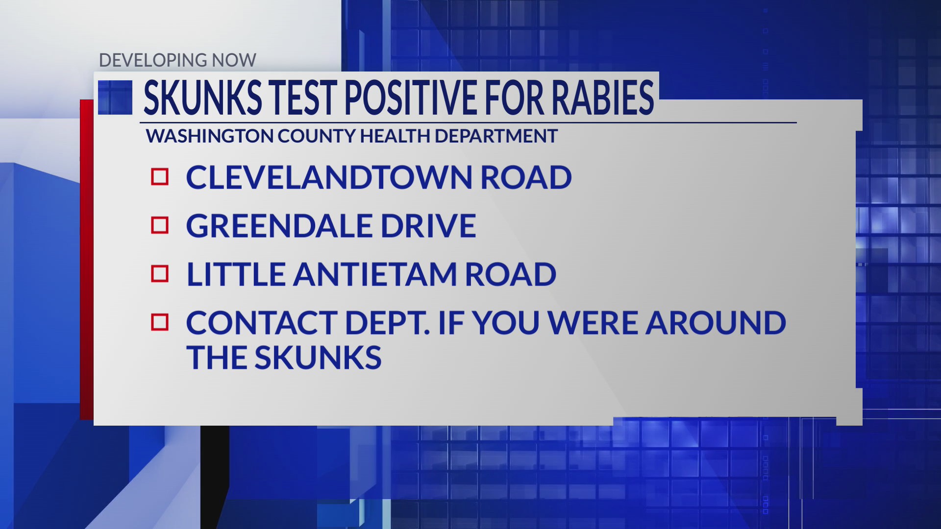 Several skunks test positive for rabies in Washington County