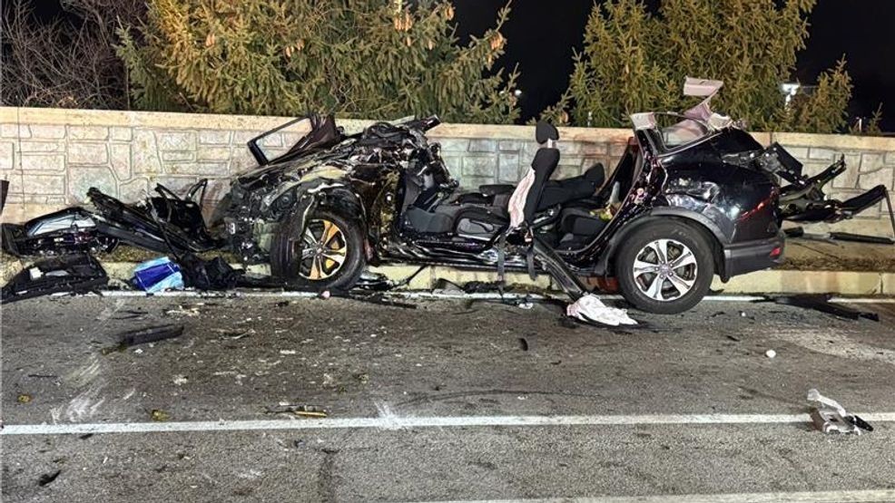 Driver rescued after car plunges over bridge and catches fire in ...