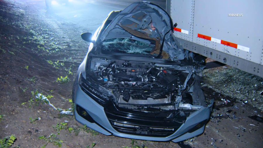 Car crashes under semi on 210 Freeway in San Gabriel Valley<br><br>