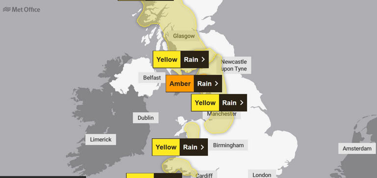 Met Office maps show UK weather warnings as danger-to-life alert issued