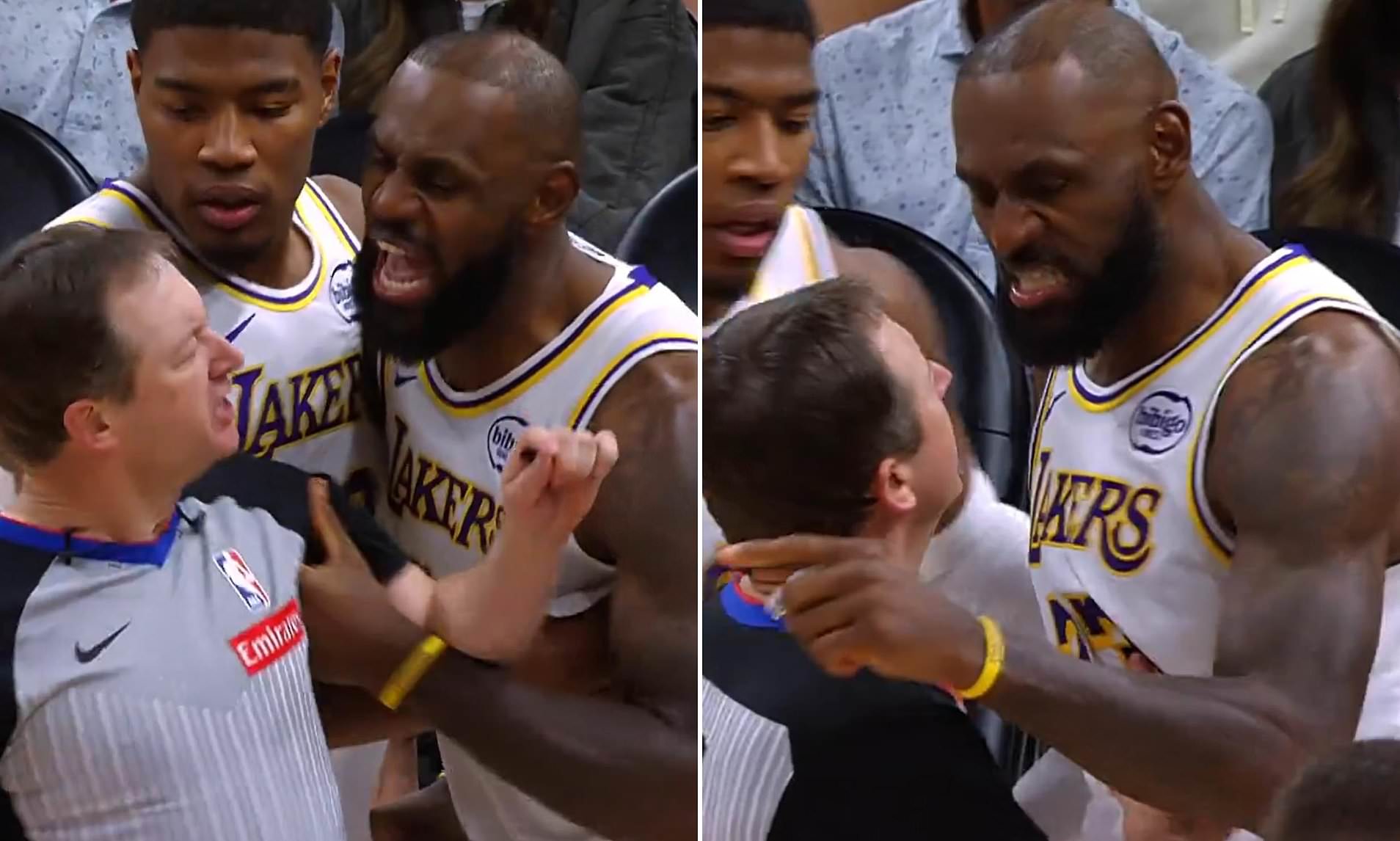 Lakers legend LeBron James grabs referee and implodes at NBA rival in  outrageous on-court meltdown