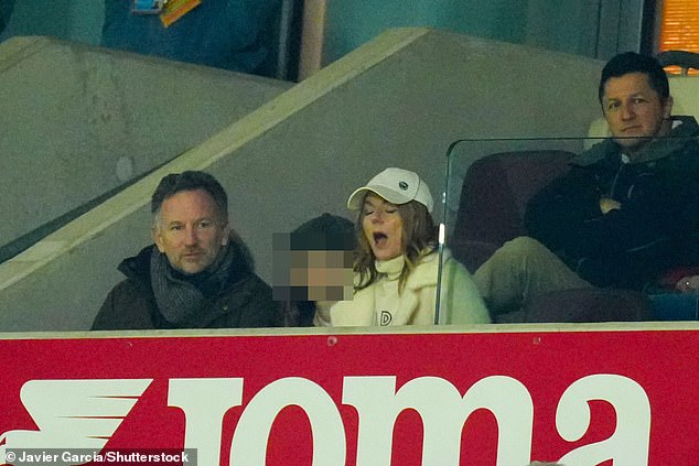 Geri Halliwell struggled to stifle a yawn while watching Brentford play Leeds United with husband Christian Horner and stepdaughter Olivia on Sunday afternoon 