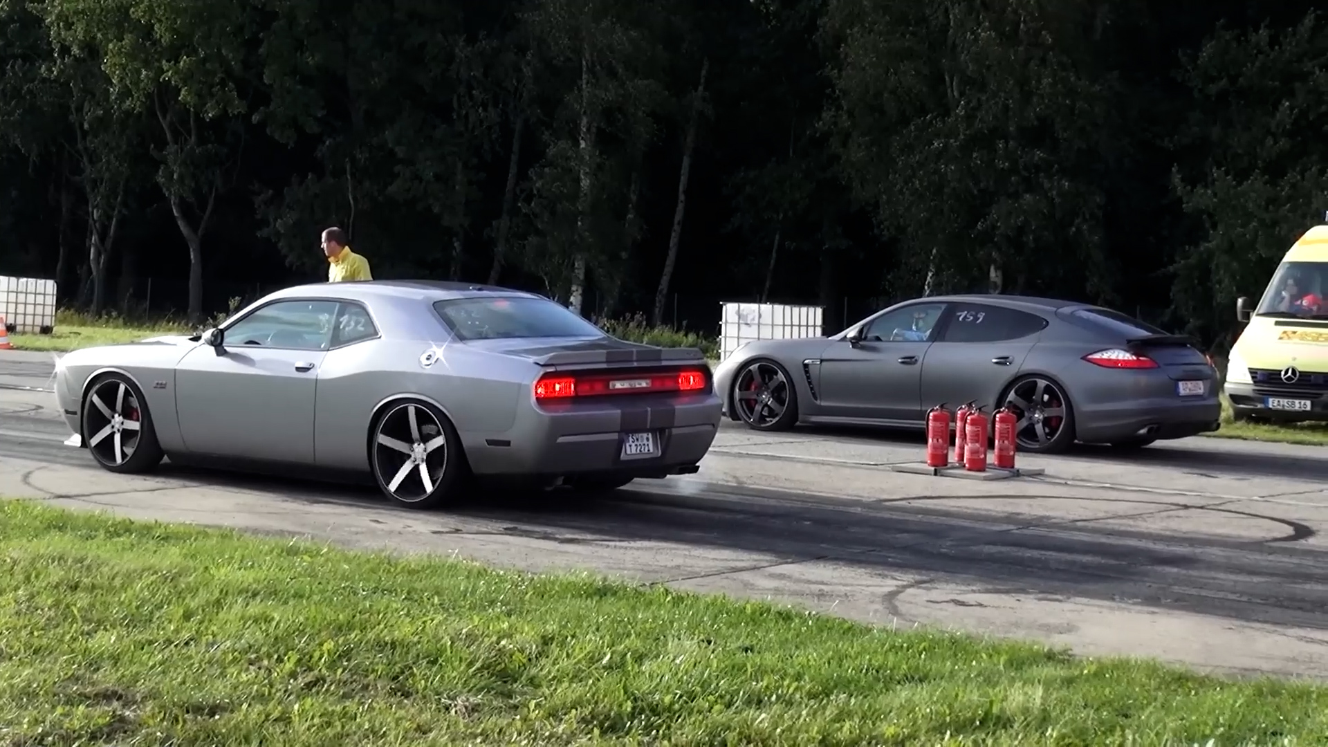 Can the Porsche beat the Dodge in a drag race?
