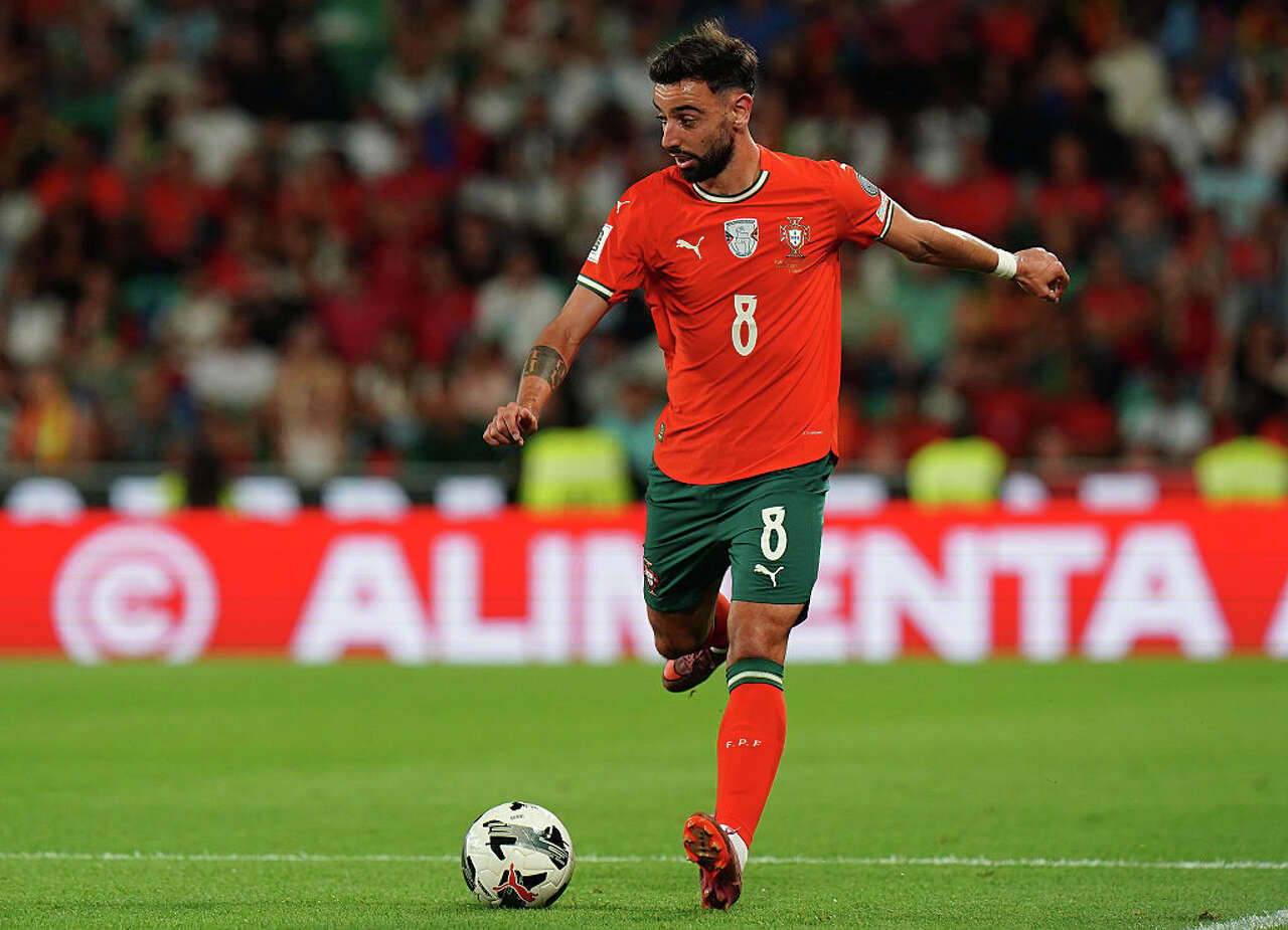 Bruno Fernandes of Portugal in action during the FIFA World Cup 2026 Qualifier match between Portugal and Hungary at Estadio Jose Alvalade on October 14, 2025 in Lisbon, Portugal. (Gualter Fatia/Getty Images)