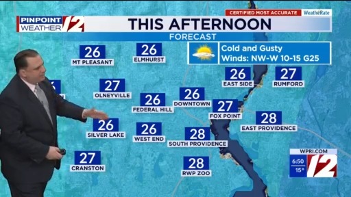 WPRI 12 weather forecast for 12/15/25: Cold and windy today