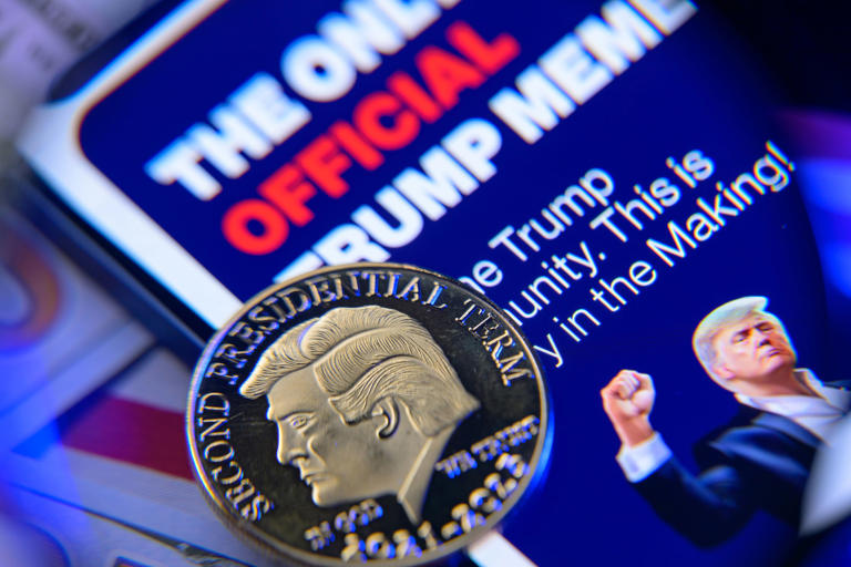 Trump's eponymous meme coin has declined by approximately 88 percent of its value since its launch in January. / Jonathan Raa/Getty Images