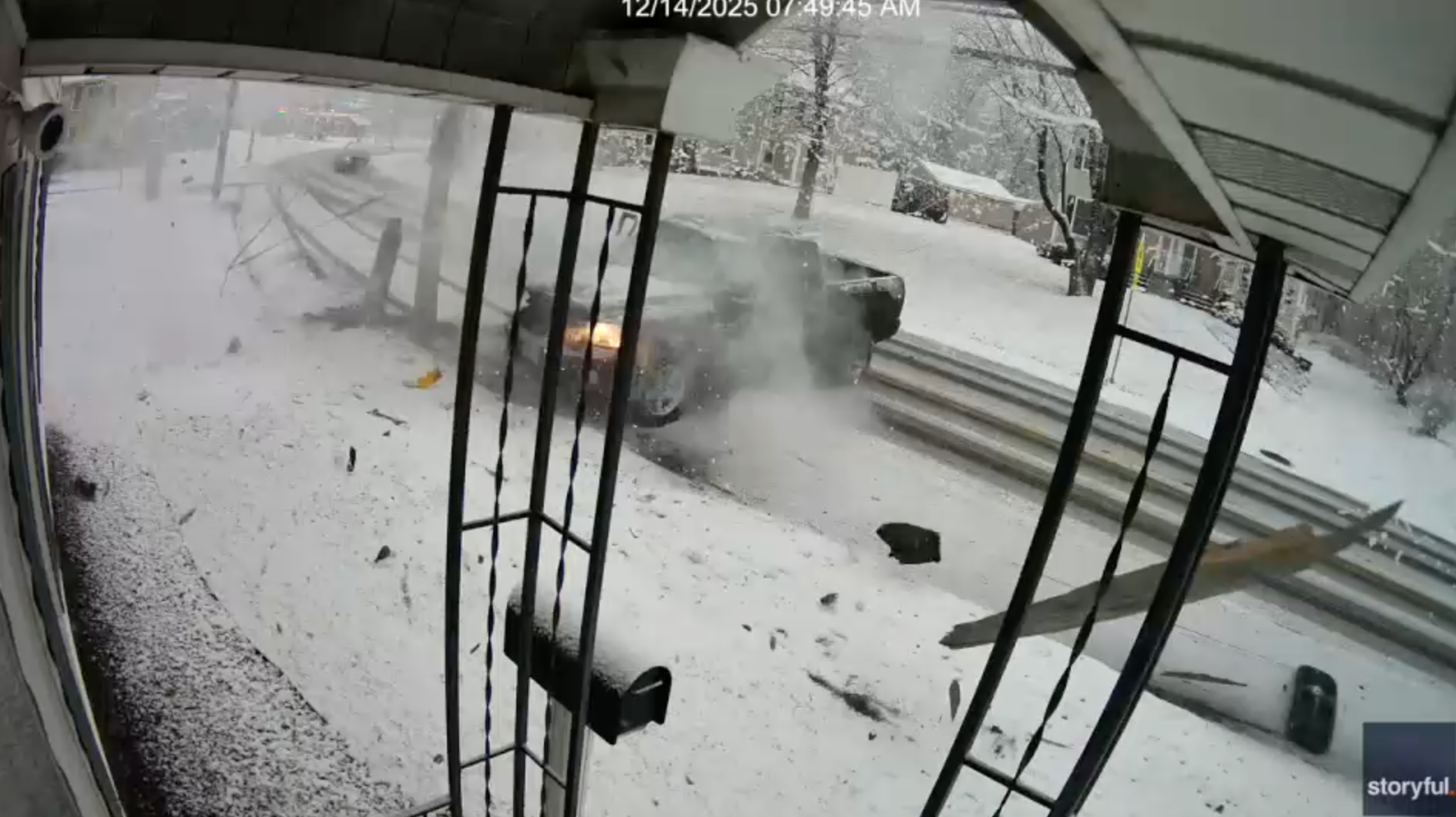Watch: Driver crashes into pole amid icy roads from powerful Northeast ...