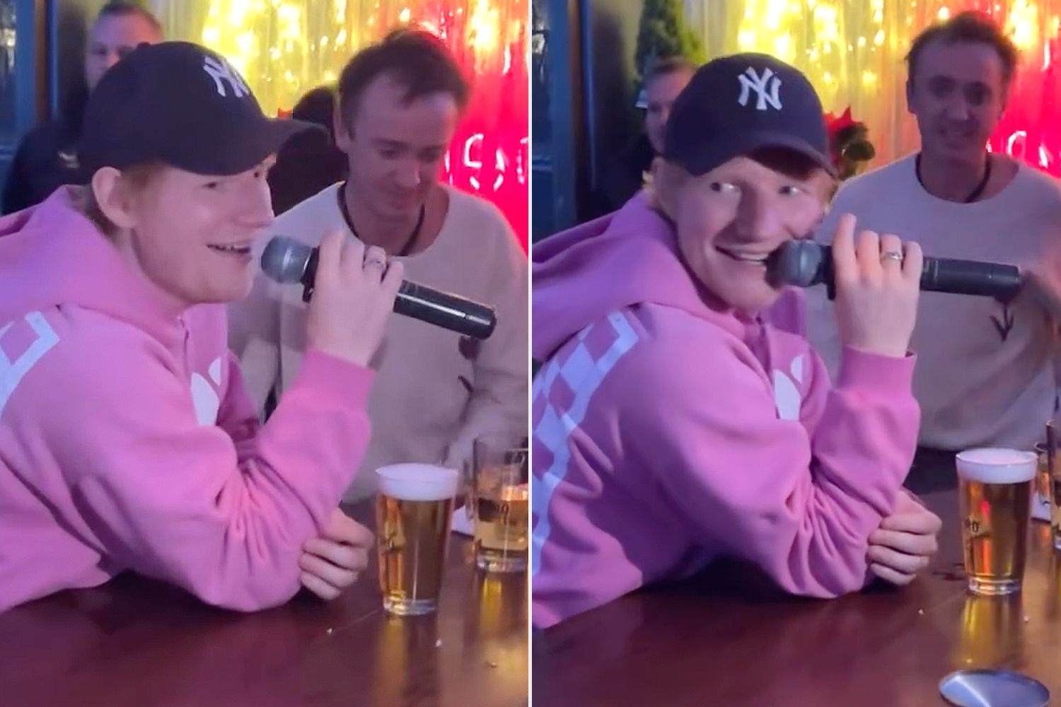 Ed Sheeran sings his own song at a karaoke bar in NYC while hanging out ...