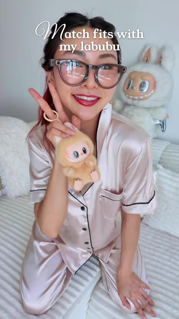 Matching pajama looks with my Labubu plushies