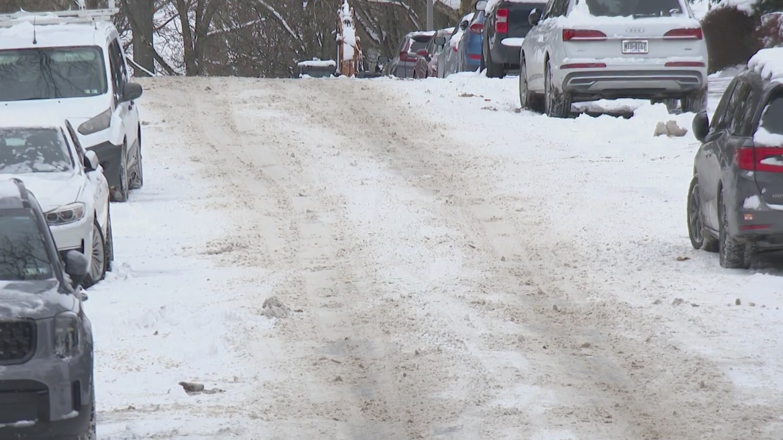 Snow-covered roads remain days after storm