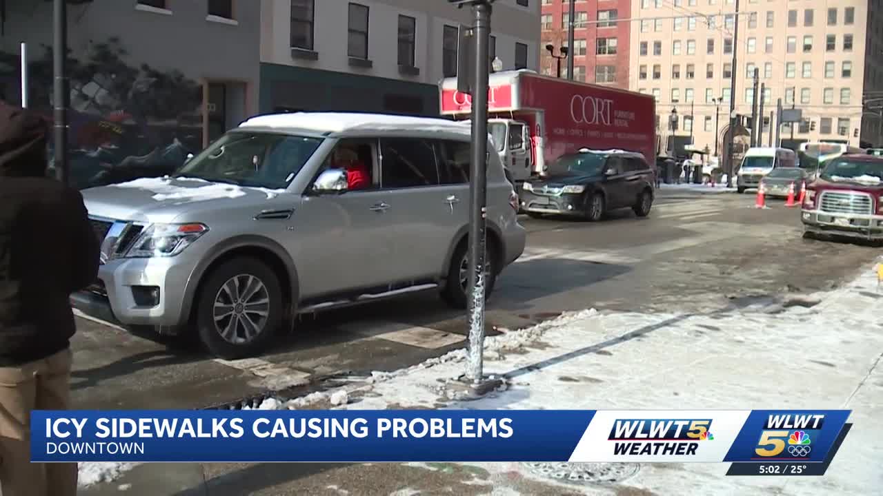 Icy sidewalks remnant of weekend snowstorm in some parts of Cincinnati