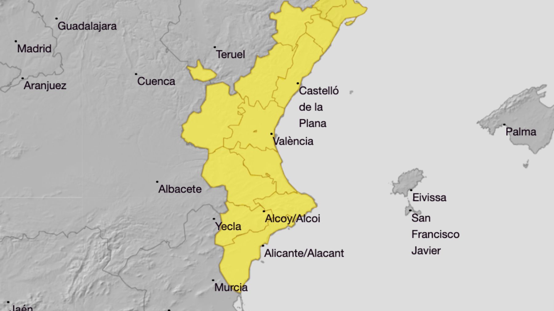 Alerta amarilla por lluvias en la Comunidad Valenciana: estas son las ...