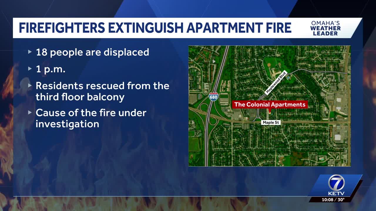Fire at Omaha apartment complex leaves 18 displaced