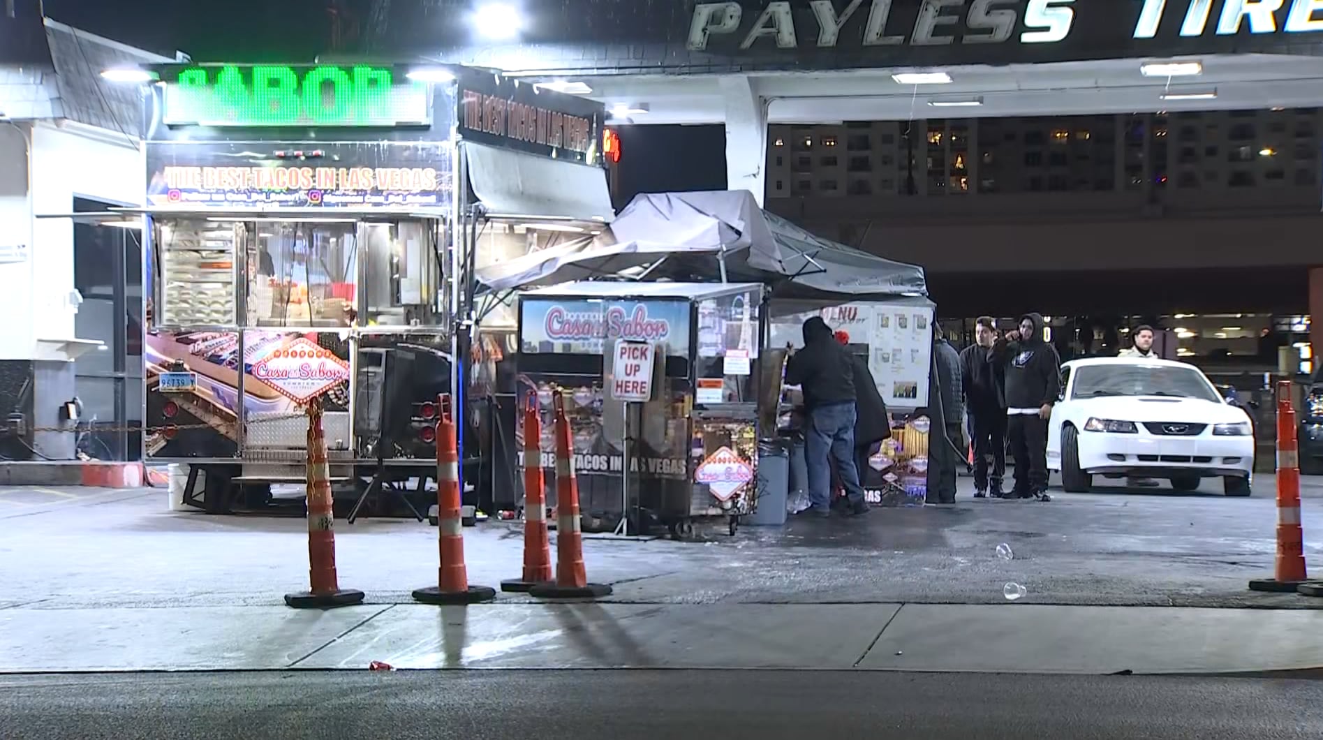 Two taken to hospital after car crashes into taco stand in downtown Las ...