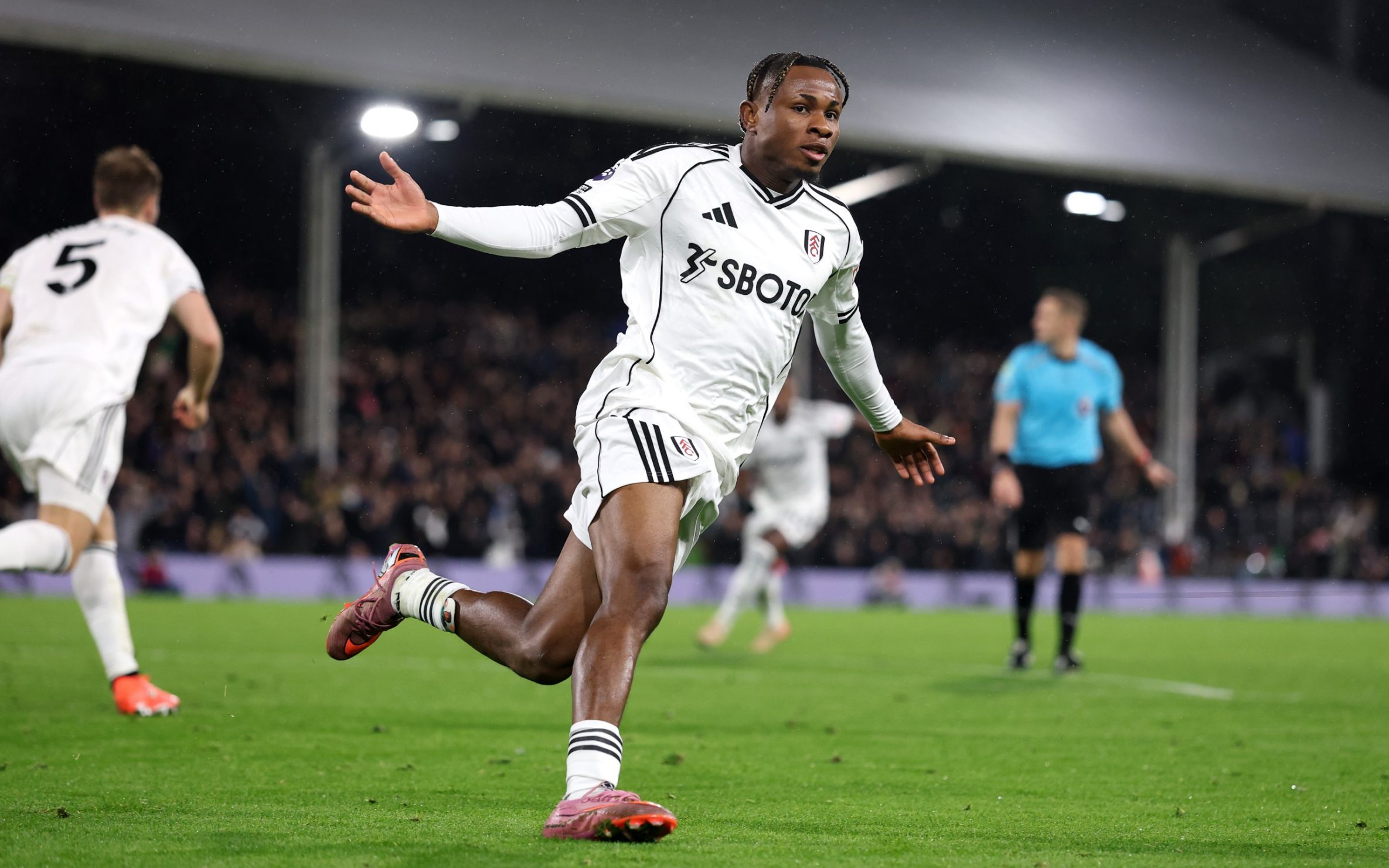 Nigeria’s Samuel Chukwueze celebrates the second of his two goals for Fulham against Manchester City earlier this month - Getty Images/Justin Setterfield