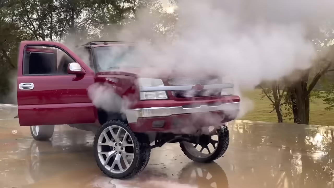This squatted truck is a road hazard