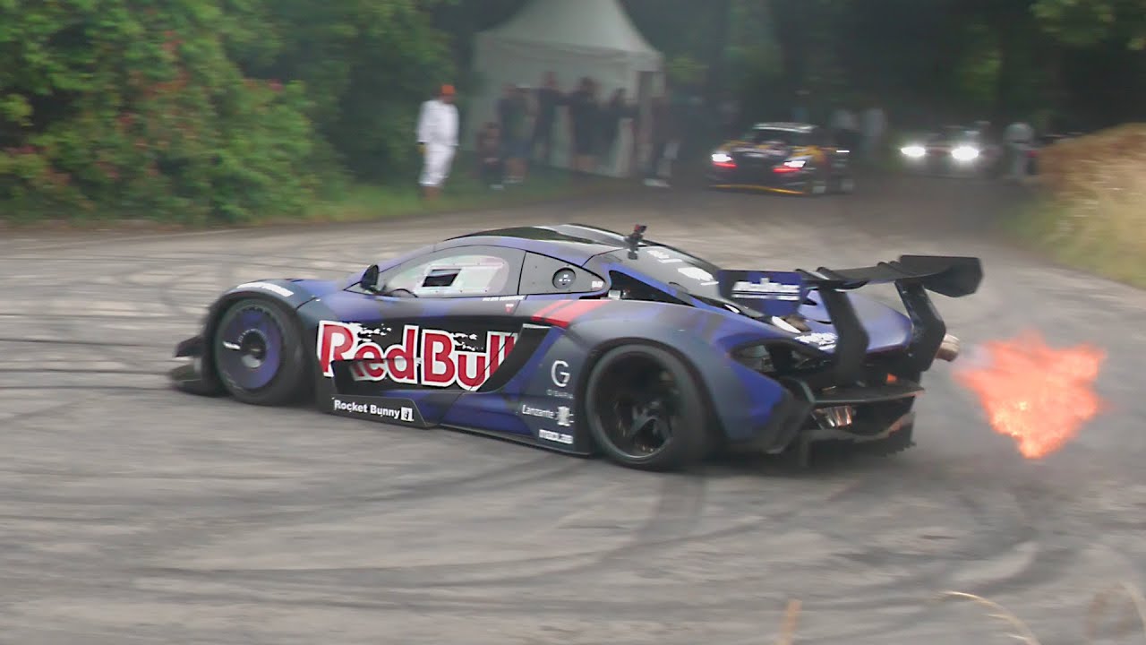 Red Bull supercar drifting with flames