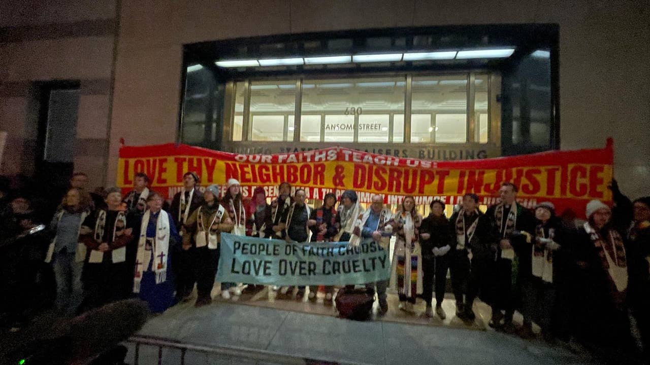 Faith groups chain themselves outside ICE building in San Francisco