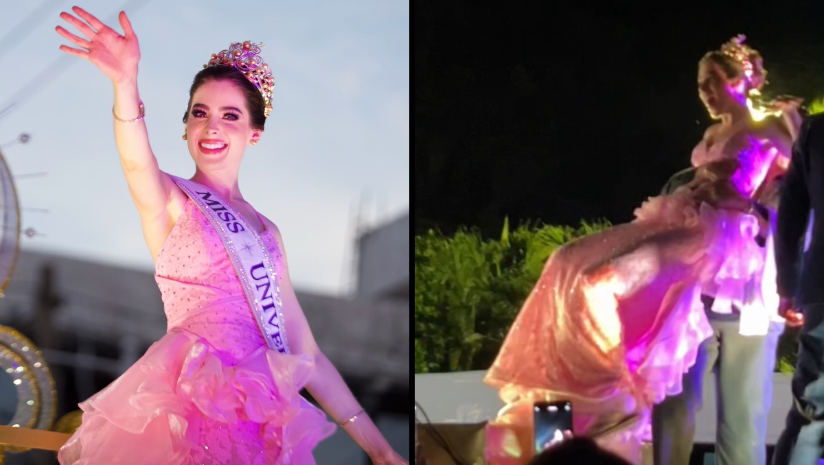 Fátima Bosch,Miss Universo México 2025,desfile de Tabasco,la bajan a la fuerza,video viral,redes sociales,villahermosa,polemica miss universo