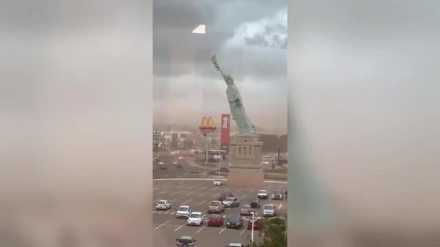 Statue of Liberty replica collapses after being battered by high winds<br><br>