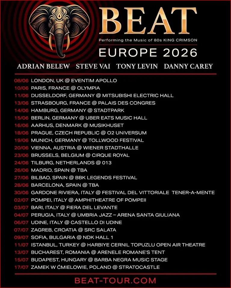 Beat to continue honoring King Crimson on sprawling 2026 European tour