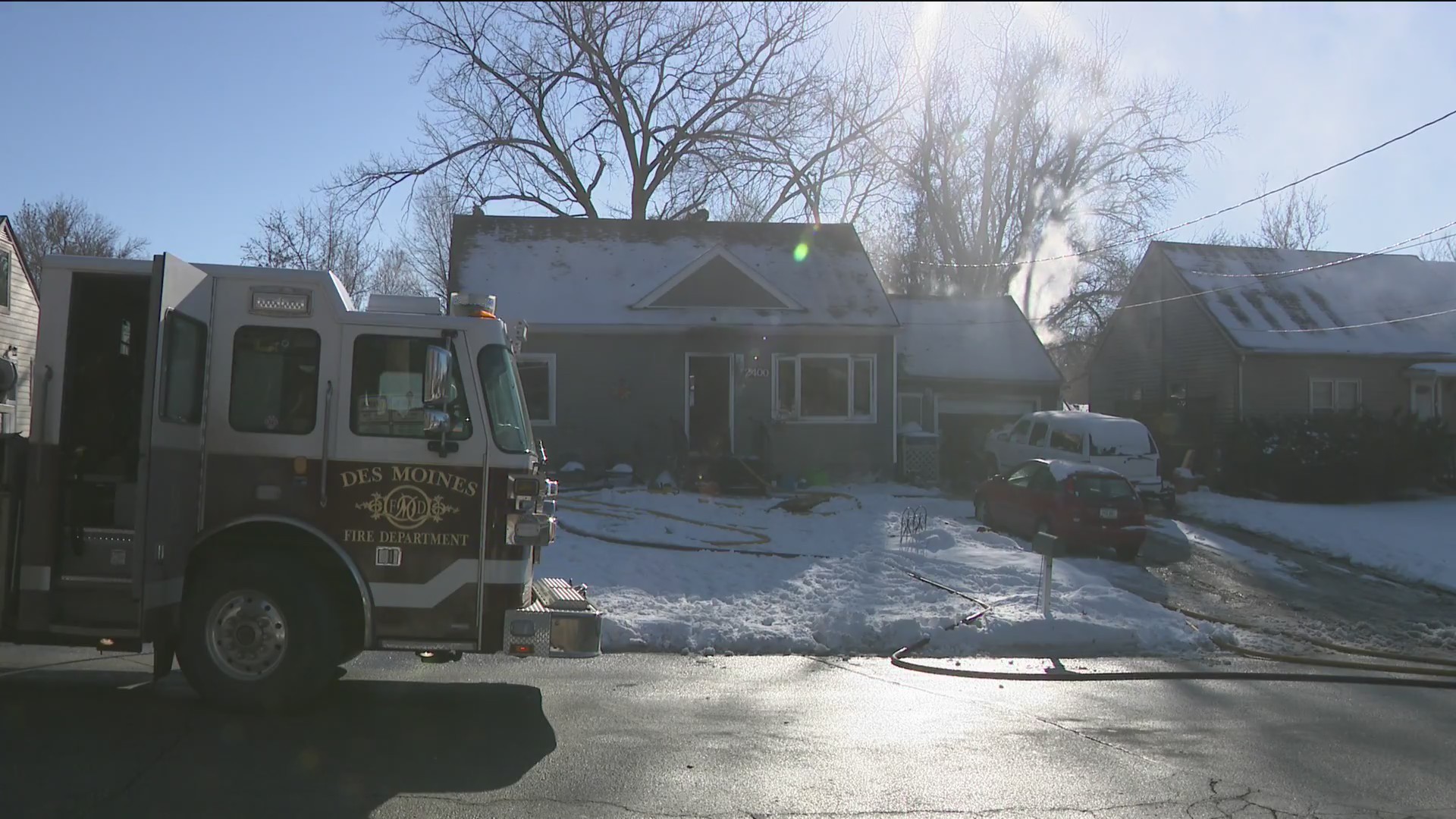 House fire in Des Moines causes road closure near Jefferson Elementary