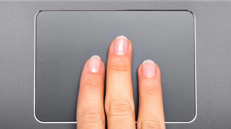 A person using a laptop trackpad.