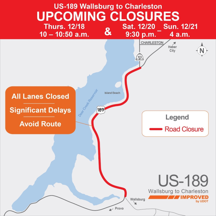 Travel delays expected on US-189 in Provo Canyon