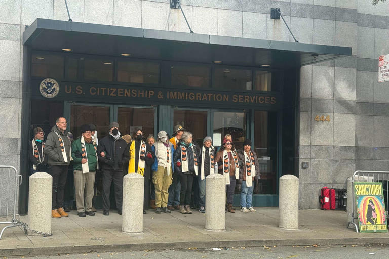Bay Area faith leaders chain themselves outside SF ICE field office in ...