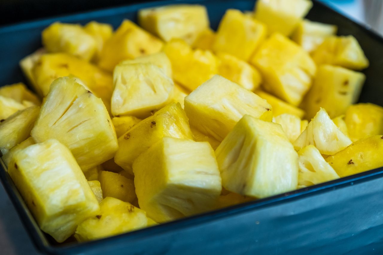 close up image of pineapple chunks