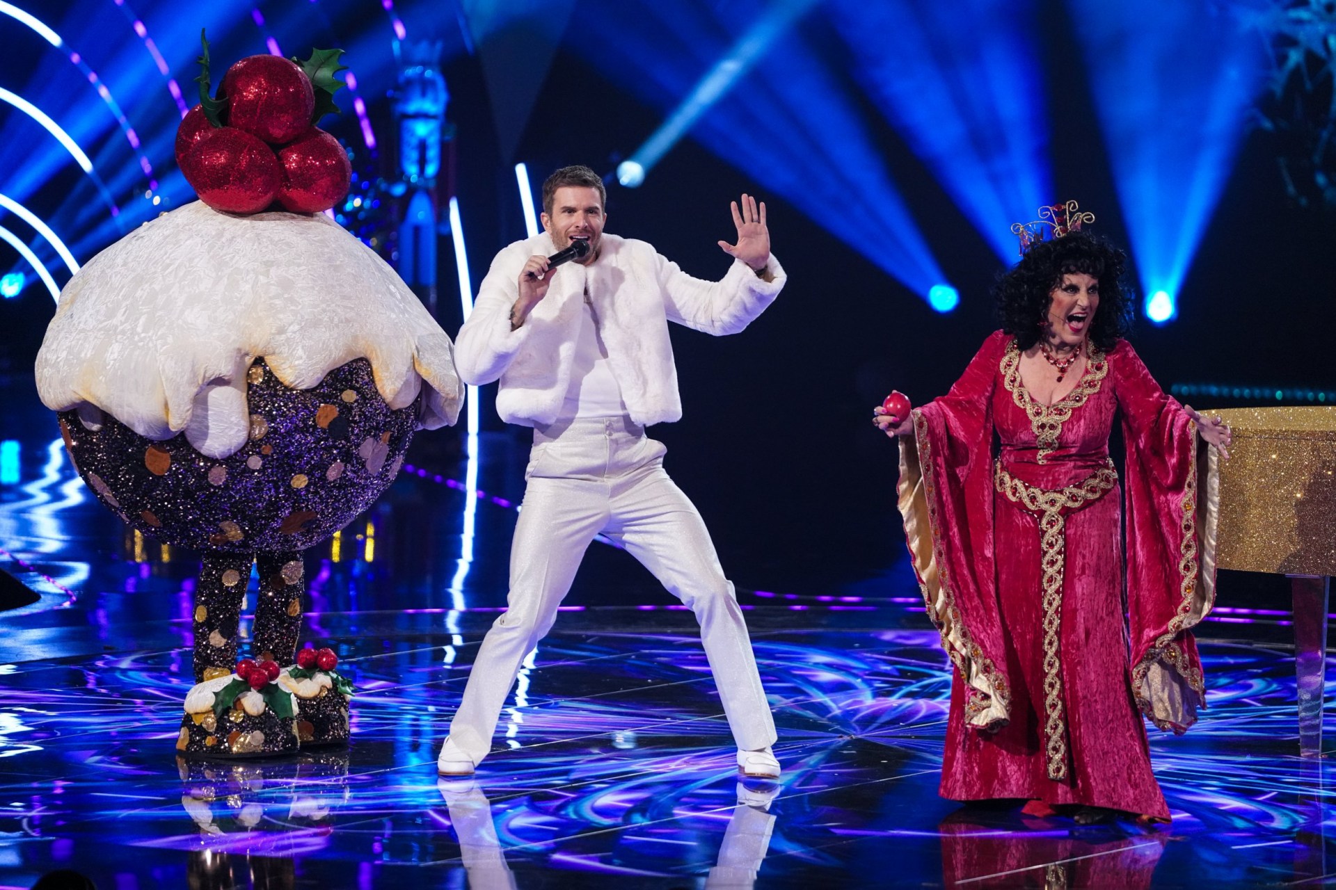 Figgy Pudding, Joel Dommett and Lesley Joseph on The Masked Singer