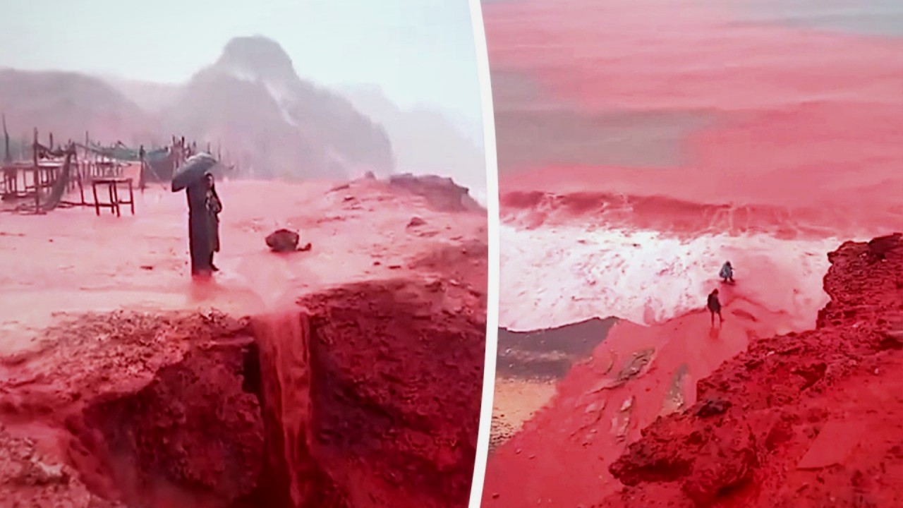 Island turns crimson after heavy rain in Iran