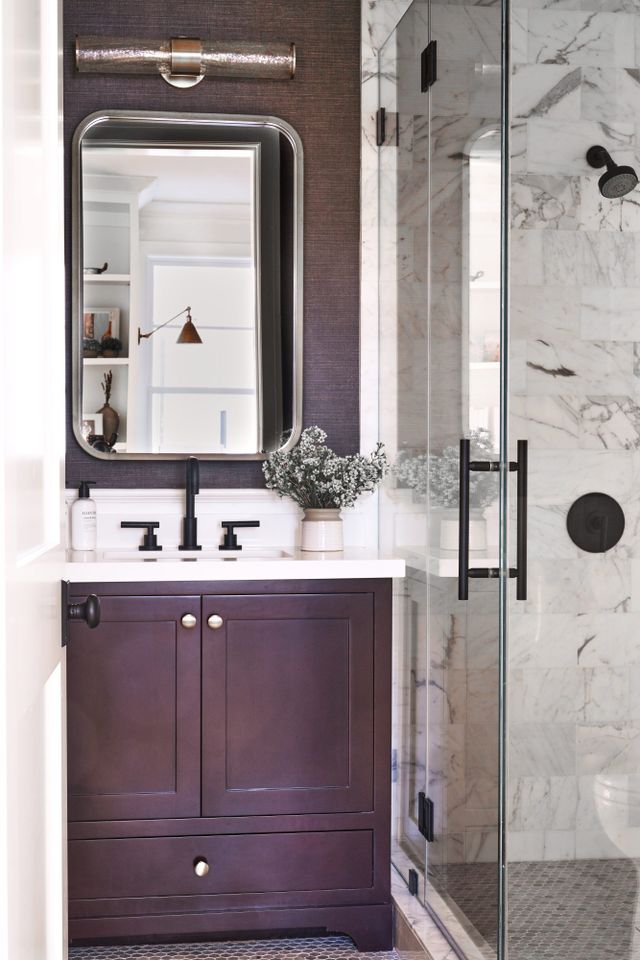 Grass cloth wallpaper bathroom