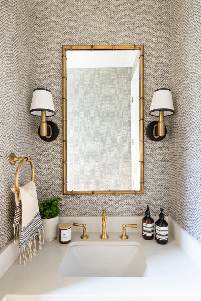 Neutral, masculine bathroom
