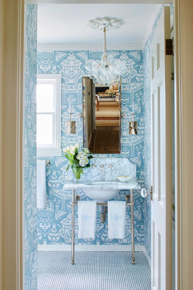 Nicola McLaughlin San Antonio, TX Home Guest Bathroom Blue and White