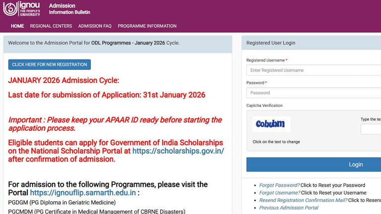 IGNOU ODL January session registration 2025 starts; details here