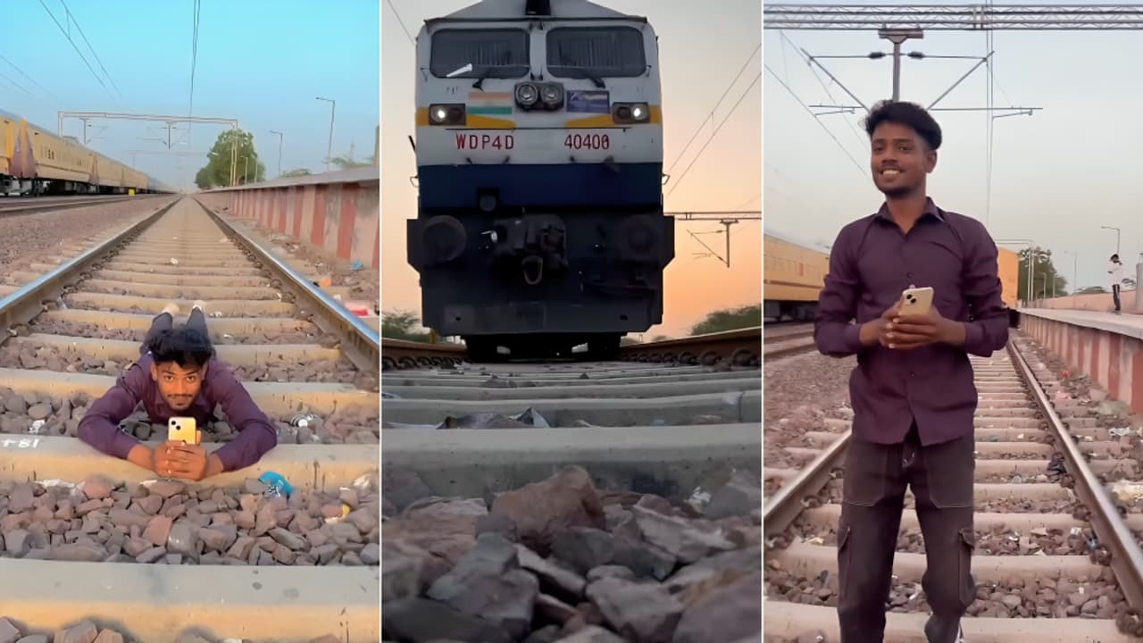 Man lies on railway track as train passes over him, viral video sparks ...