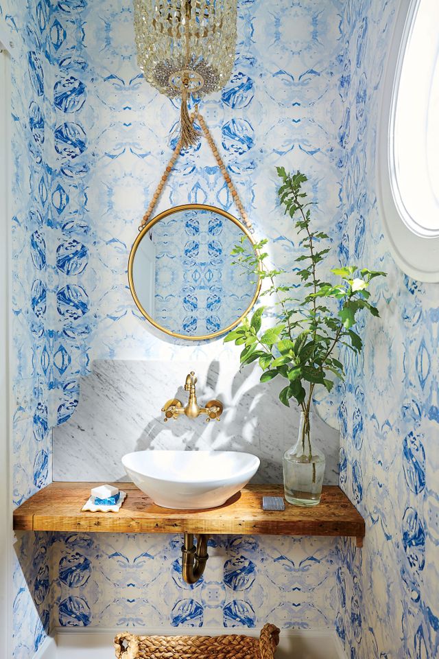 Lindsey Cheek Wilmington, NC Home Blue and White Powder Room