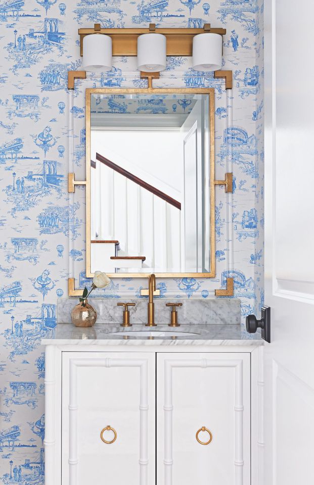 Blue and white bathroom