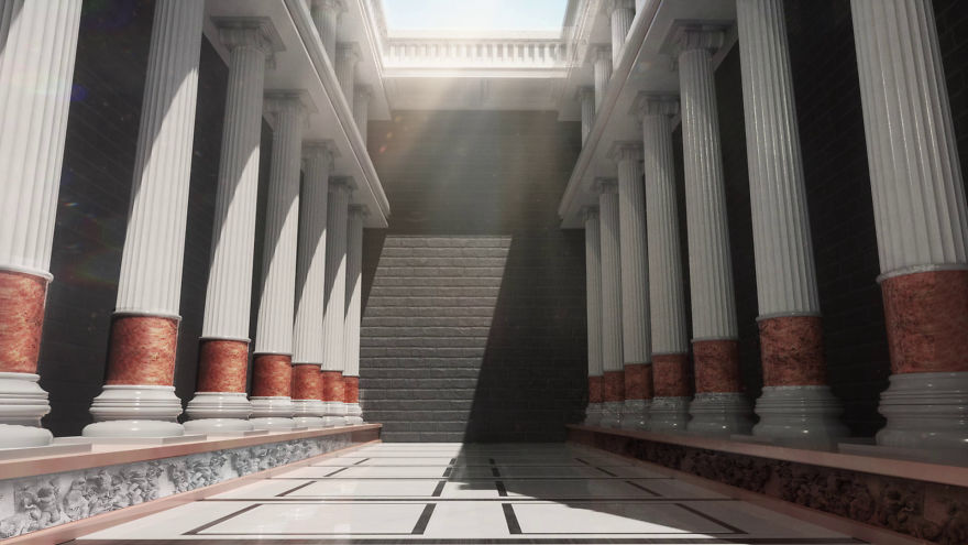 Ancient architectural interior with tall columns and sunlight showcasing forgotten 7 wonders of the ancient world.