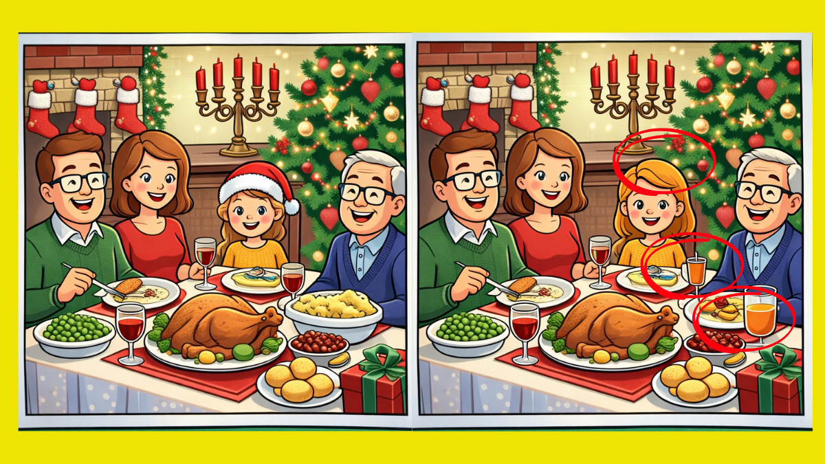 Spot 3 differences in this Christmas family dinner table in just 16 ...